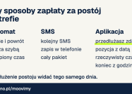 Porównanie trzech sposobów zapłaty za postój w strefie płatnego parkowania: parkomat, SMS i aplikacja